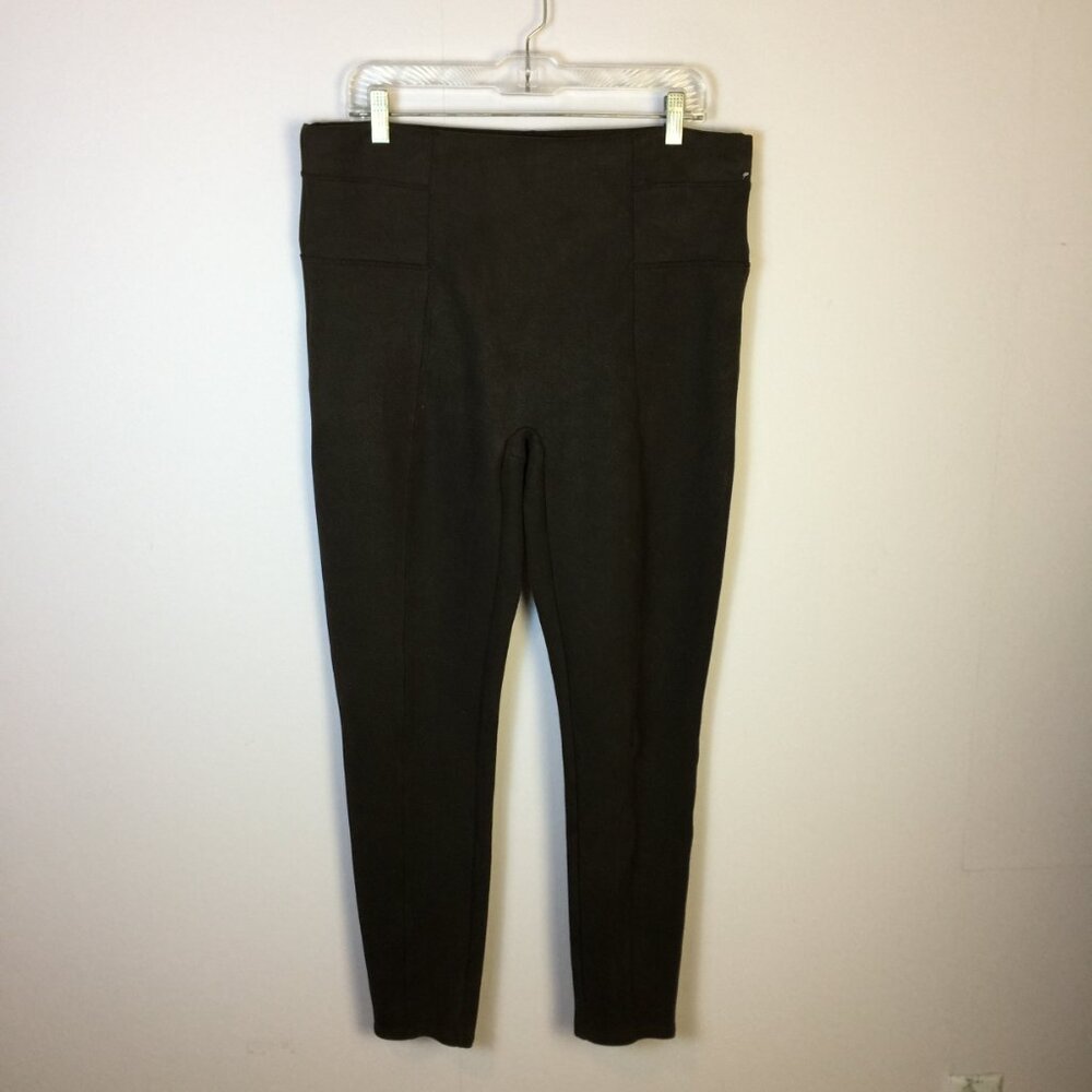 Spanx Leggings Pull On Pants 1X Womans Plus Brown Faux Suede Stretch High Rise